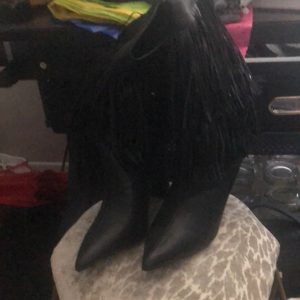 Black fringe heels
